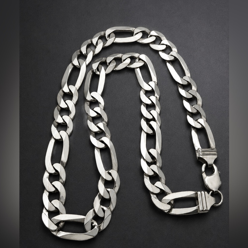 Sterling Silver Figaro Chain Necklace - Polished Silver Tone